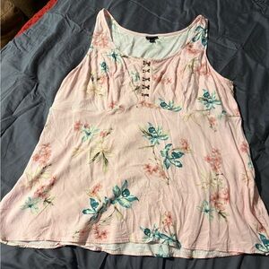 Torrid Blush Floral Fit And Flare Rayon Slub Sleeveless Top